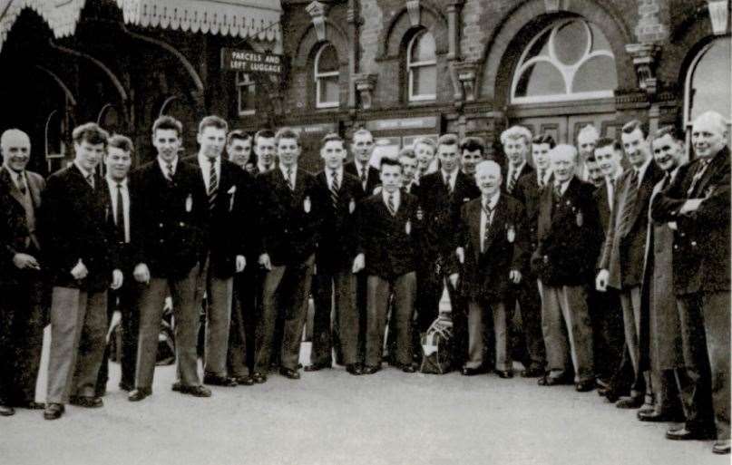 Wisbech's youth team about to leave for Germany in 1959.