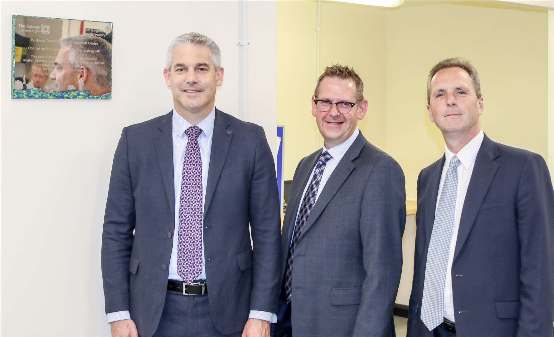 From left: Steve Barclay, MP for North East Cambridgeshire, Dave Pomfret, principal and Peter Simpson, CEO Anglian Water. (2587385)