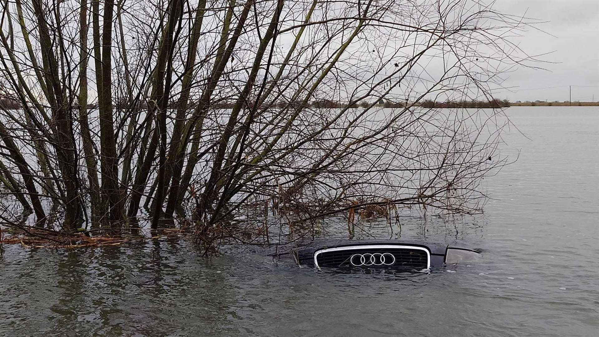 A car submerged in the floodwater on December 19 2023. Picture: SWNS