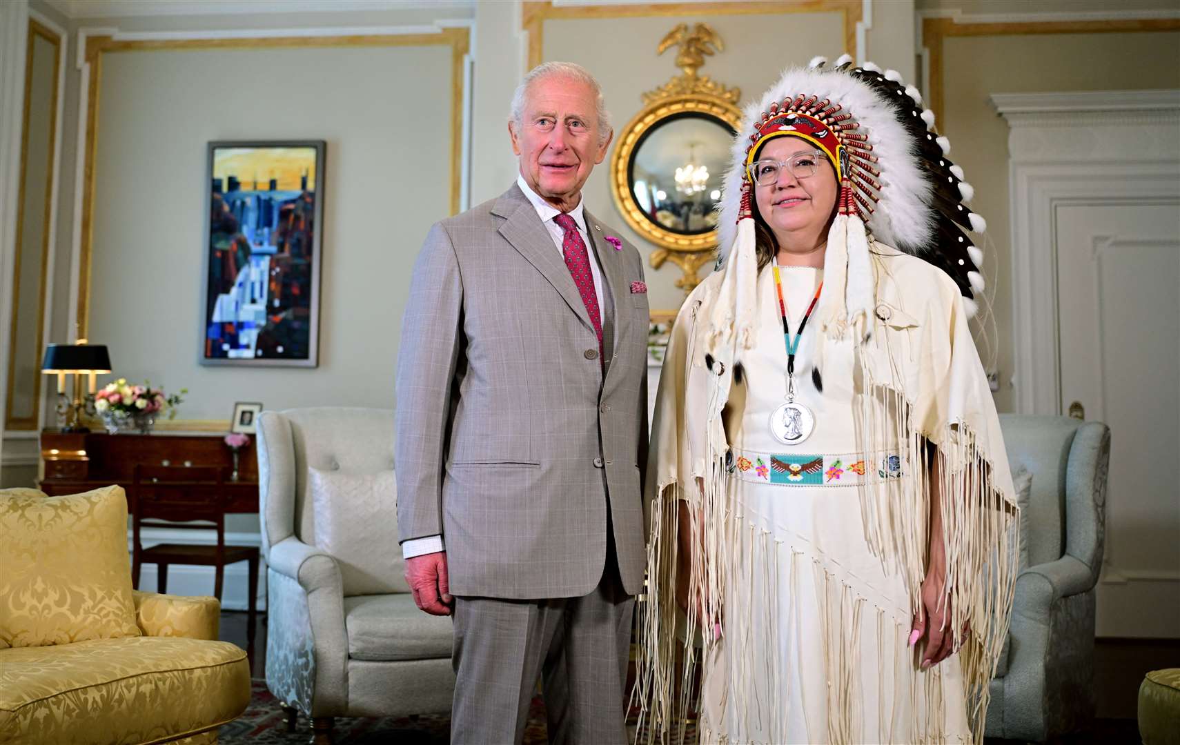 King Charles holding an audience with Assembly of First Nations National Chief Cindy Woodhouse at Rideau Hall, Ottawa (Victoria Jones/PA)