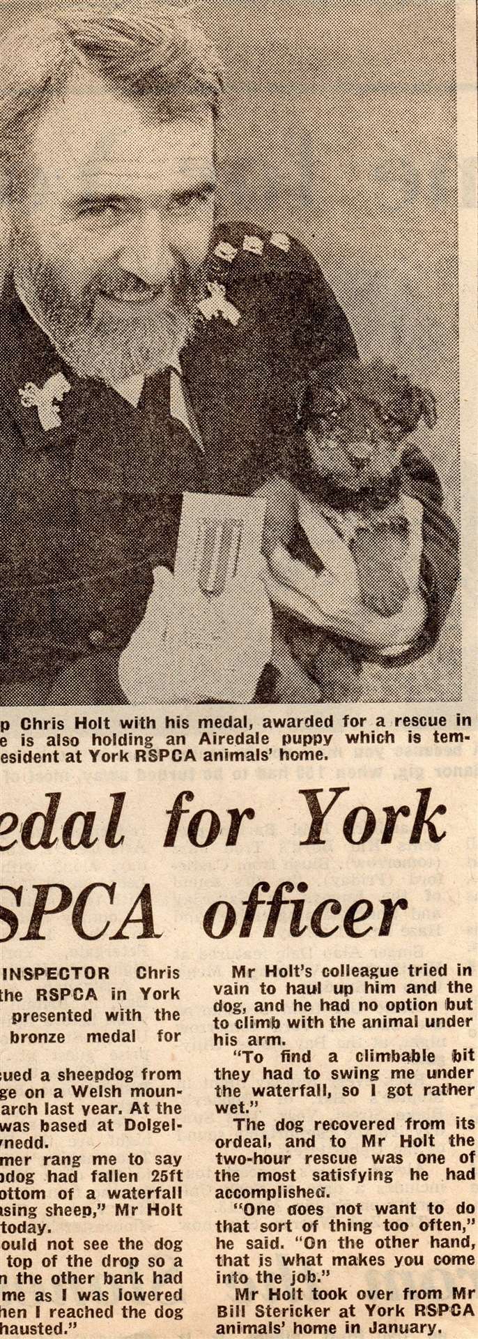 Chris Holt had a memorable career with the RSPCA and his adventures were covered in the local press at the time.