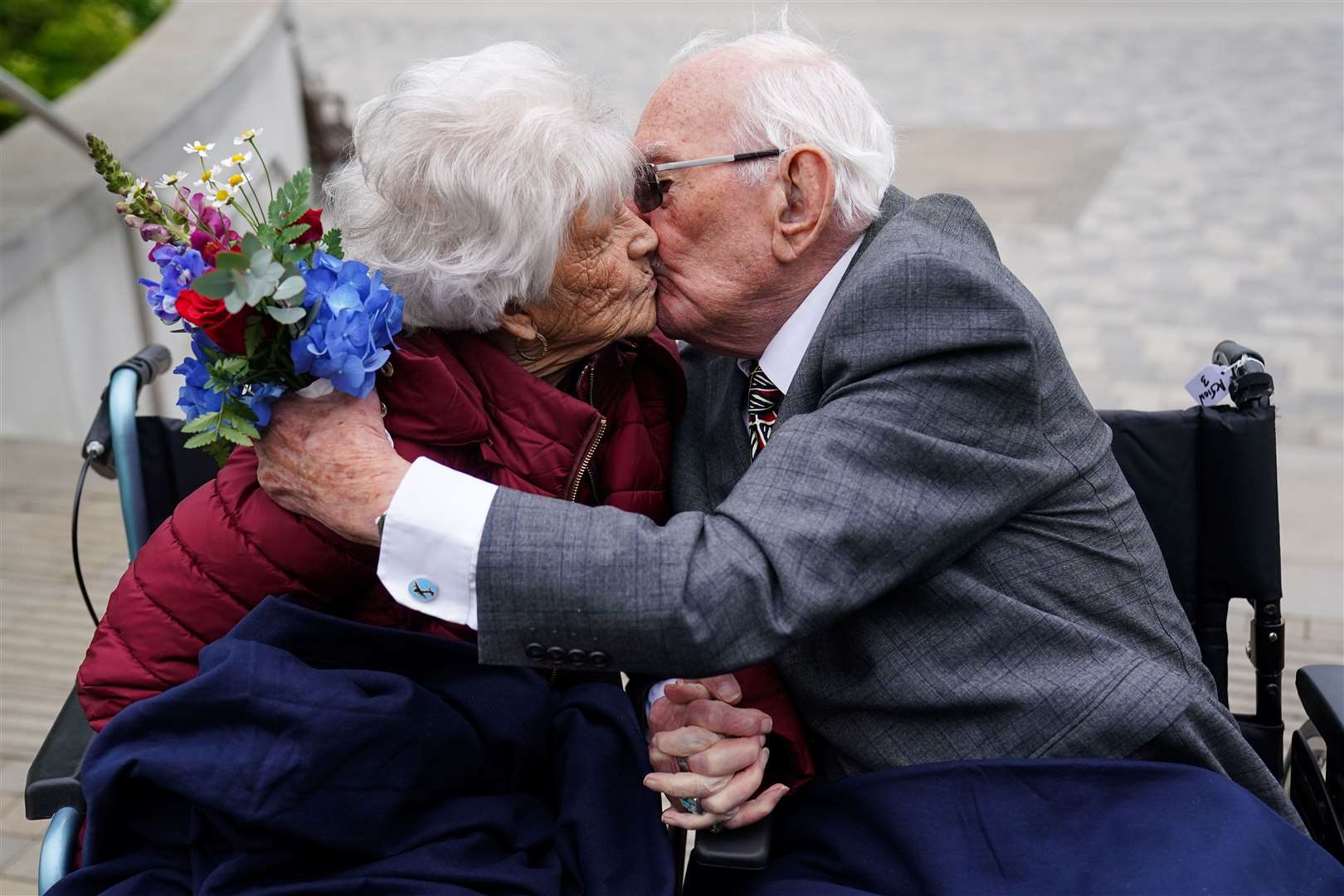 RAF veterans Kathleen, 101, and Roy Lawrence, 101, who have been married for 74 years, at the National Memorial Arboretum, ahead of a memorial event hosted by the Royal British Legion (Jacob King/PA)