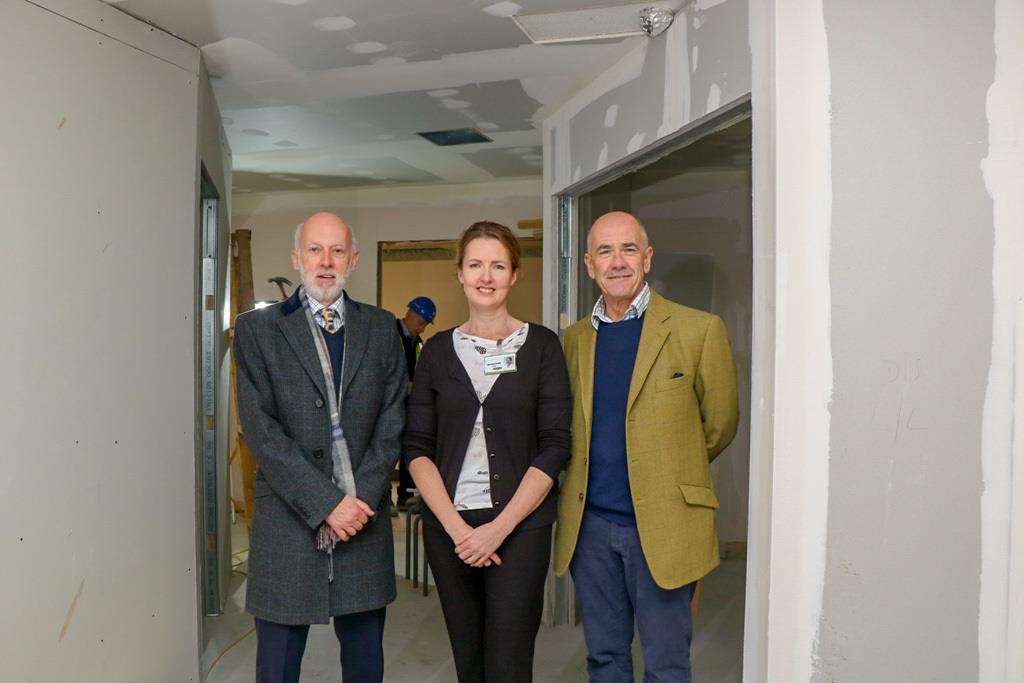 Michelle Knight (middle - Matron, Alan Hudson Day Treatment Centre) showing David Ball (left –Chair, The Hudson Foundation) and Edward Newling (right - Trustee, The Hudson Foundation) the quickprogress which is being made. (6780261)