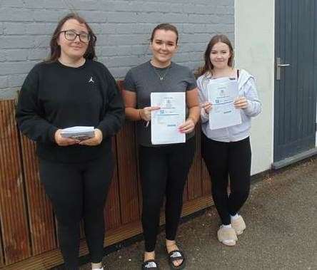 Lexie Ridgewell, Molly Morris and Libby Taylor with their exam results