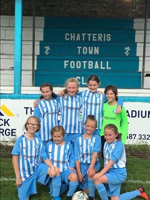 Chatteris U11 Girls strip sponsored by Tony Laws Design and Build 10.19. (19344823)