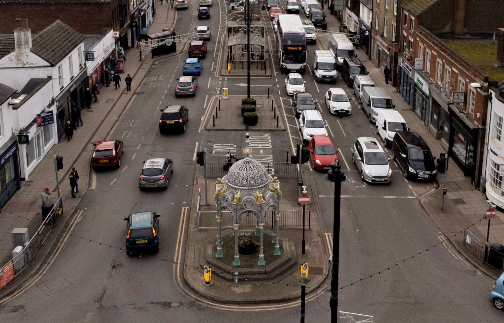 March Fountain has been moved from its original site at the end of Broad Street and is being relocated when it returns to the town
