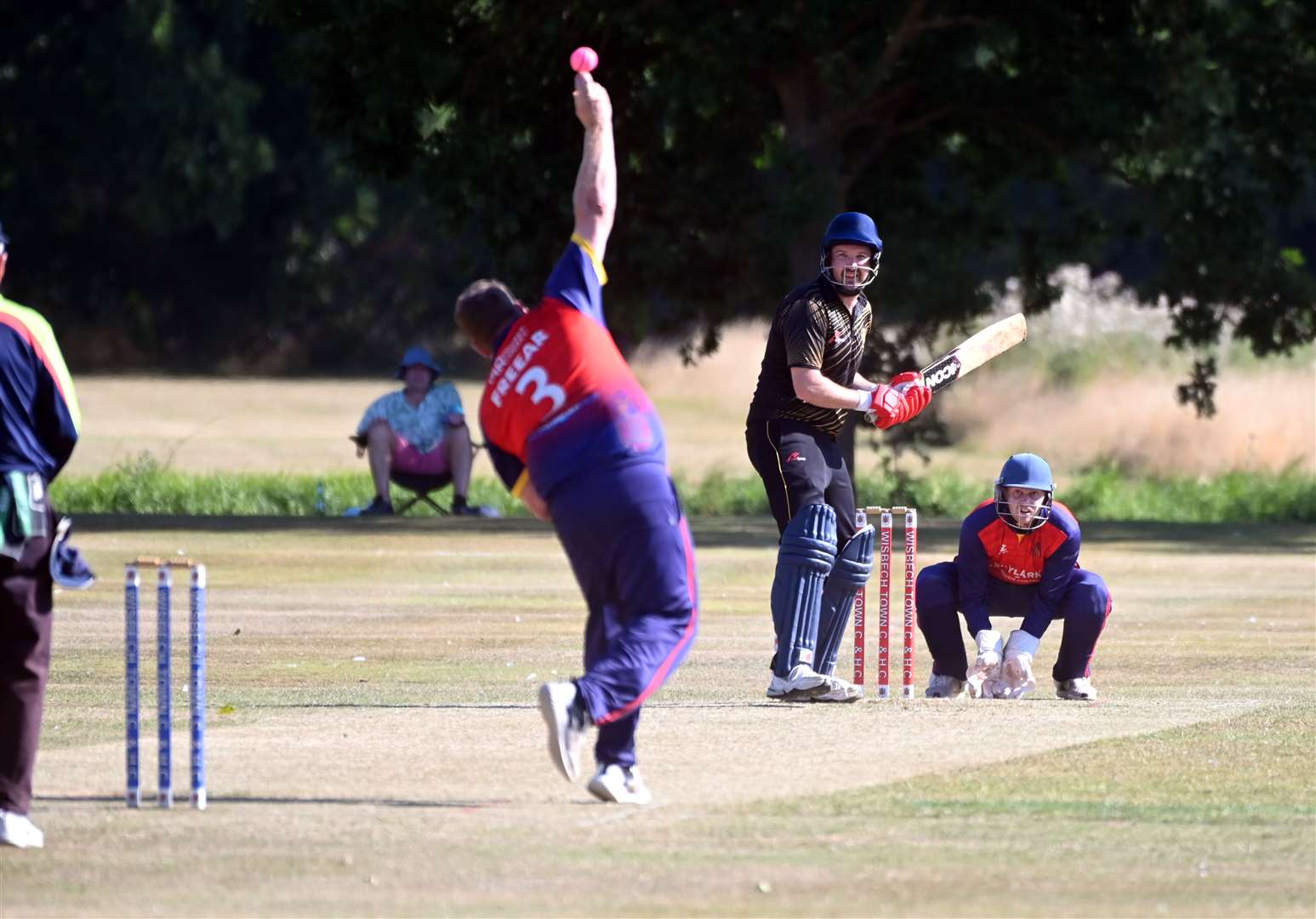 Wisbech cricket club hosting the Lashings cricket club..Gary Freear bowling to Chris Schofield. (58619583)