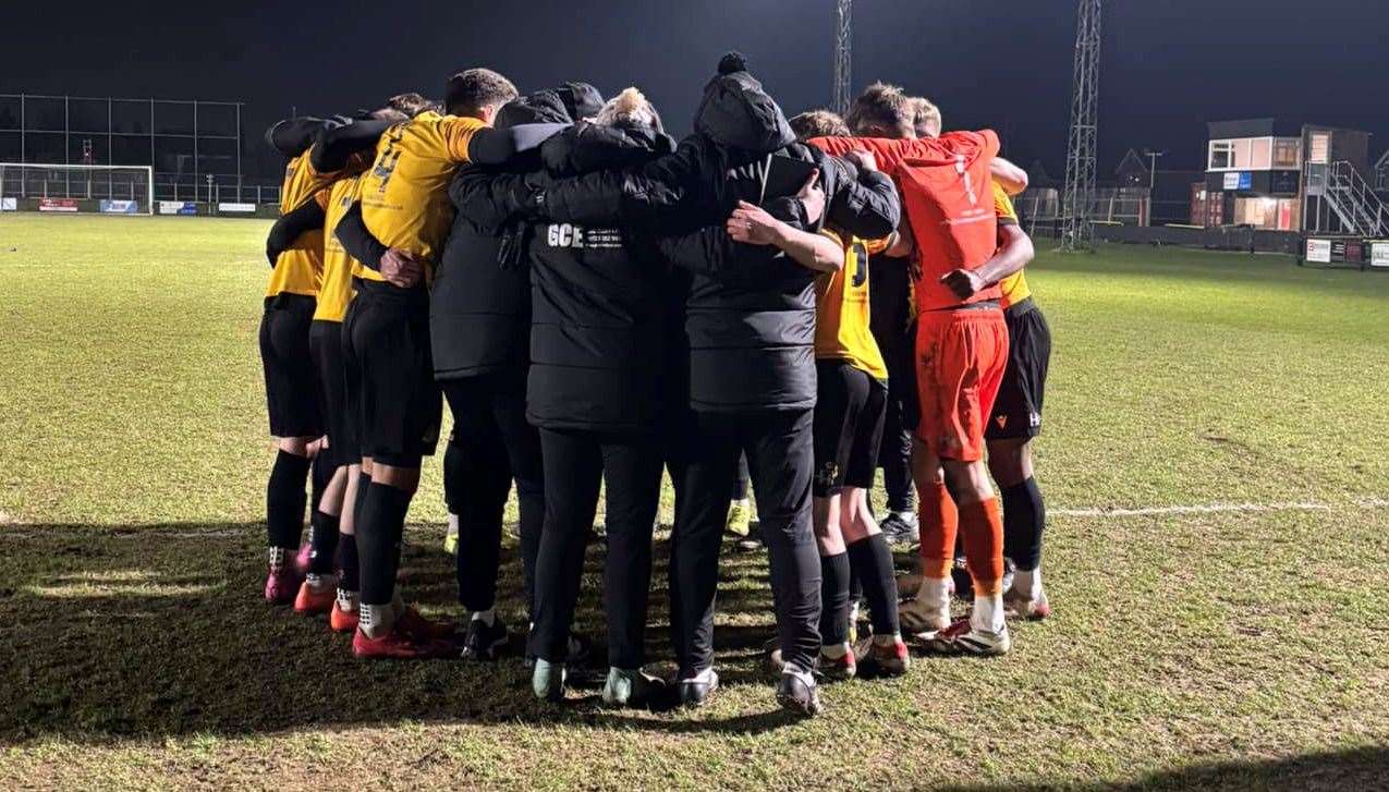 March Town players celebrate after their win over St Neots On Tuesday night