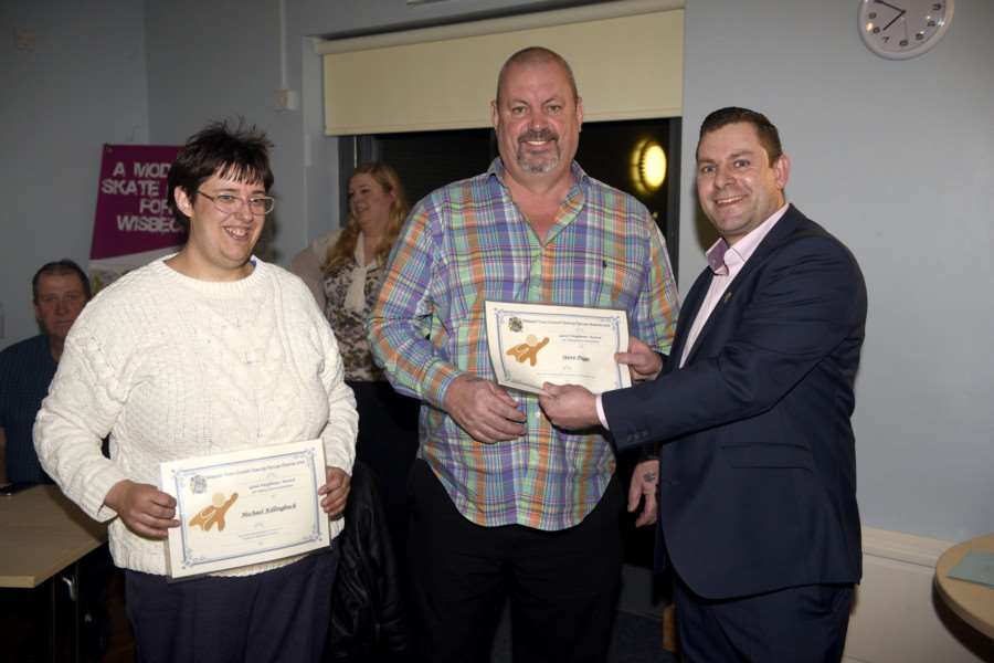 Wisbech's unsung heroes awards night at The Oasis Centre - Councillor Andrew Lynn with Rachel Killingback - whose father Michael was nominated for the Good Neighbour award but sadly died last week, and the other runner-up Stephen Peggs.