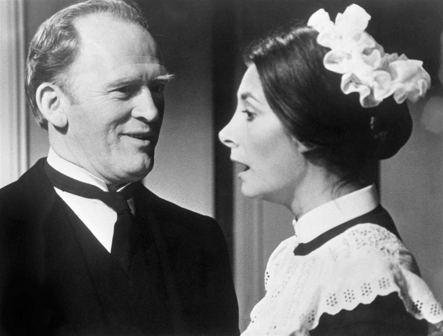 Jean Marsh as parlour maid Rose Buck, with Gordon Jackson as butler Hudson (PA)