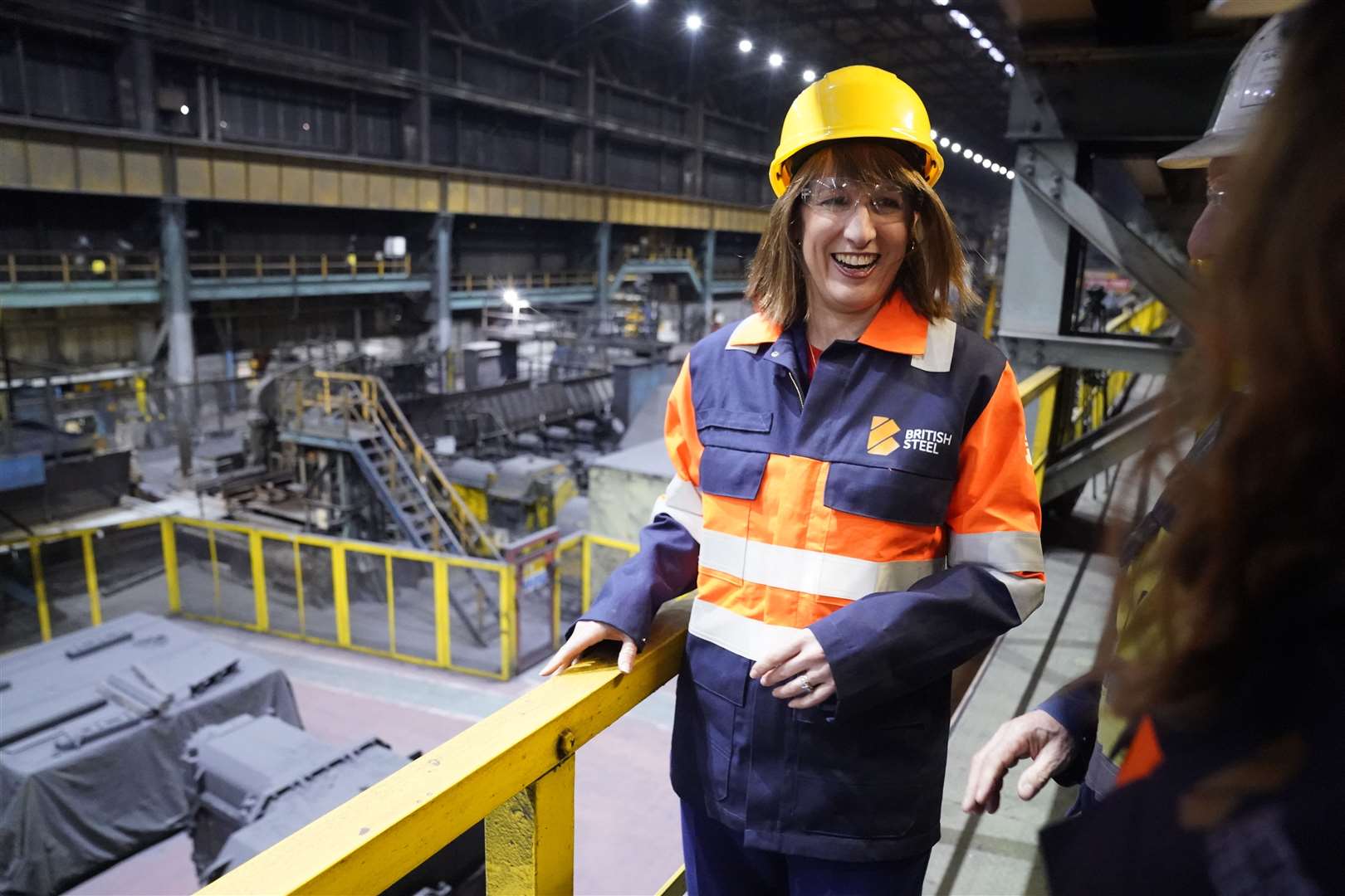 Chancellor of the Exchequer Rachel Reeves in the rail and sections hot end rolling mill during her visit to the British Steel site in Scunthorpe (Danny Lawson/PA)