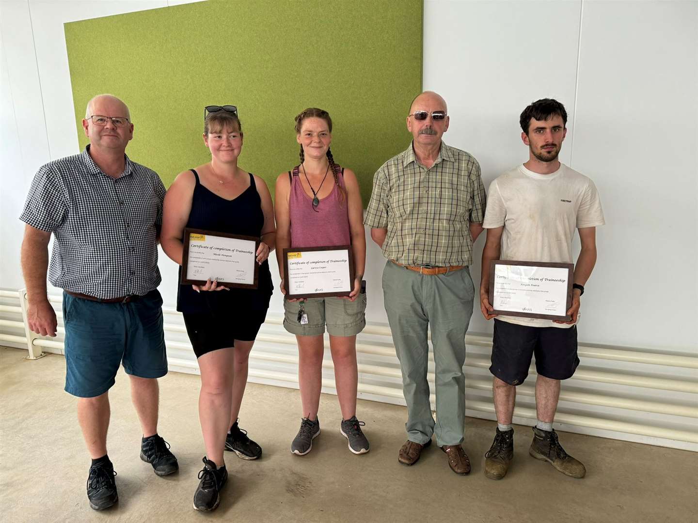 From left: Wayne Eady, managing director Volmary, Nicole Hempson, Larissa Cooper, Peter Horsfield, course tutor, and Keegan Pearce.