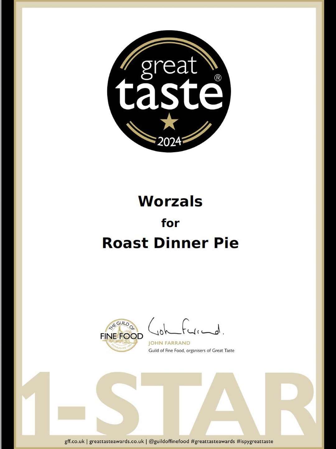 Worzals Farm Shop in Wisbech has received a Great Taste Award for two of their popular homemade pies in the world’s most coveted Food and Drinks Awards