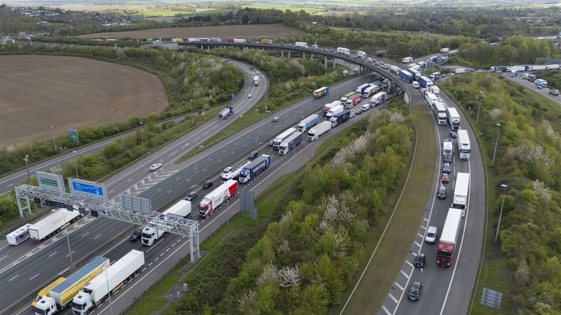 Traffic queues along the A2 for the Dartford Crossing in Kent as the Easter Getaway begins on Thursday (Gareth Fuller/PA)
