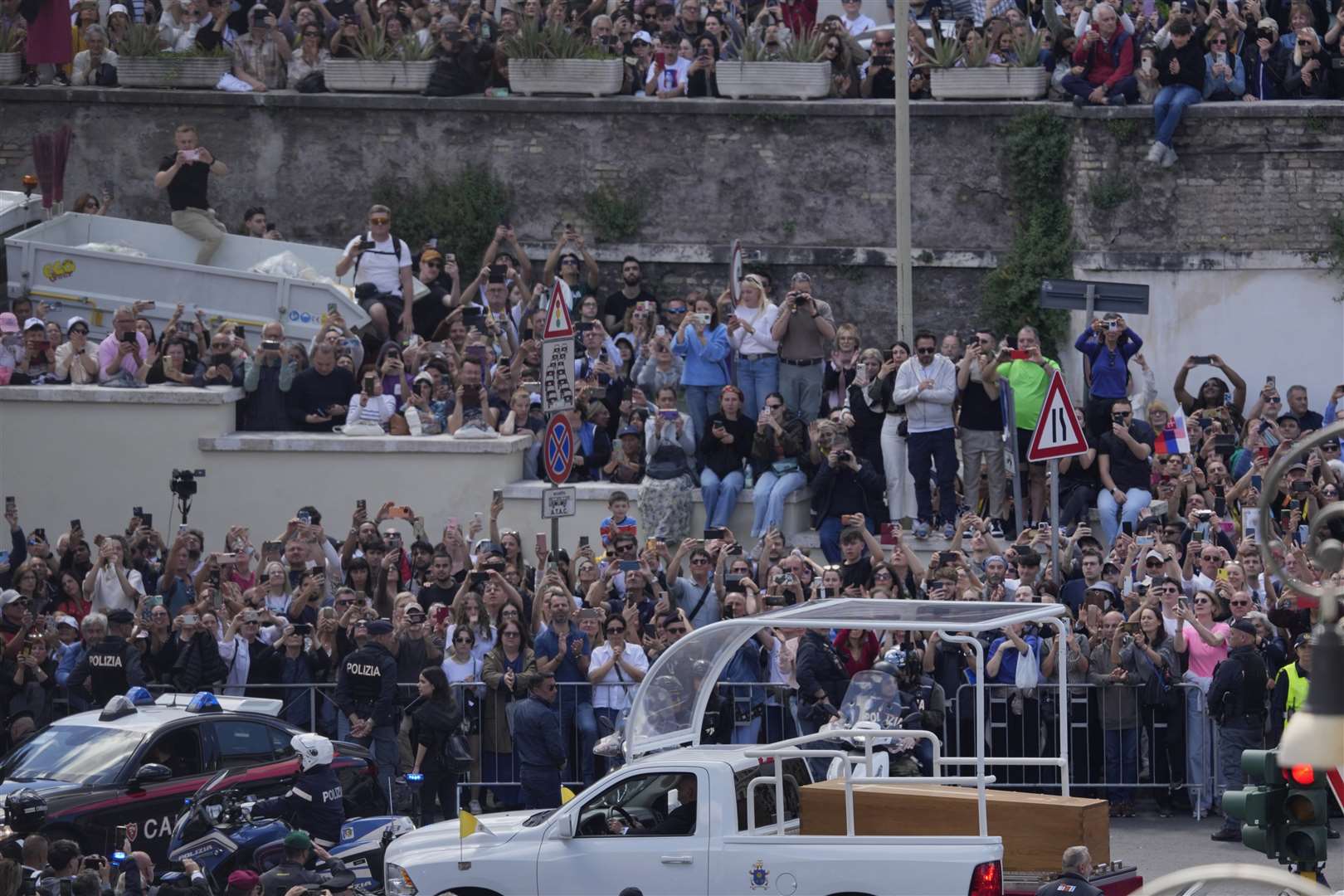 The coffin of Pope Francis leaves St Peter’s Square on its way to St Mary Major where he will be buried, (Gregorio Borgia/AP)