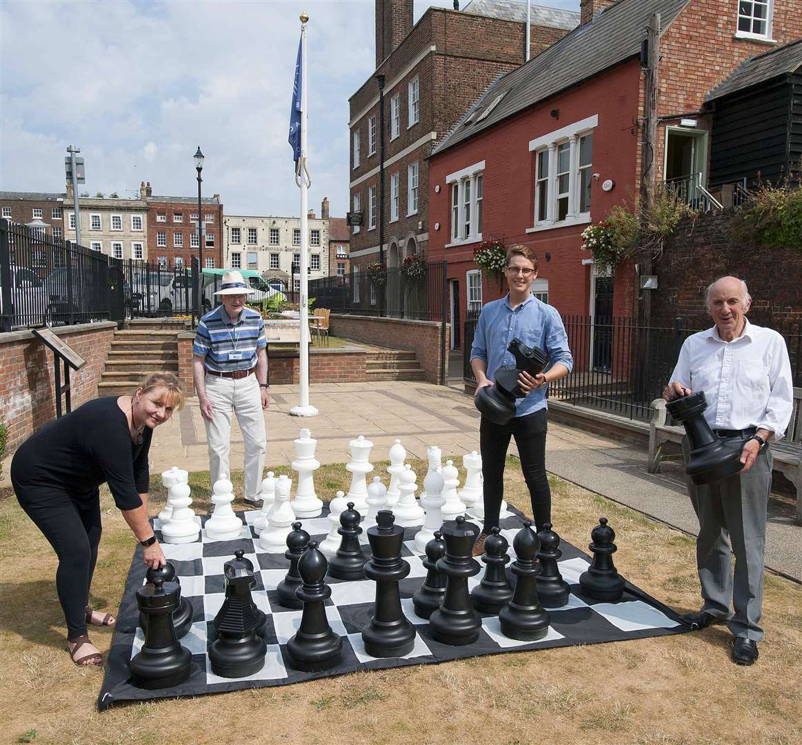 Giant Game of Chess to mark Worl Chess Day. Pictured Peter King. Clive Donald. Red Vaughan. Angie Nixon. at Centenary Green Octavia Hill Birthplace Wisbech.. (3190271)