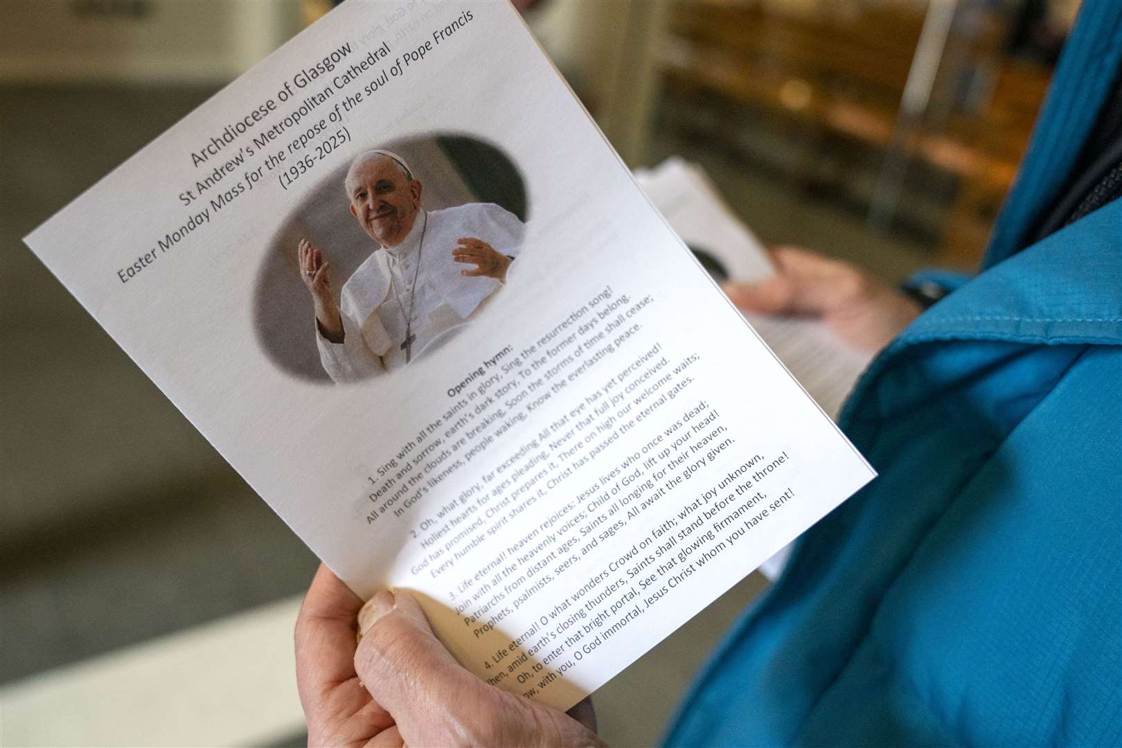 Commemorative order of service for a special Easter Monday Mass in memory of Pope Francis in Glasgow (Jane Barlow/PA)