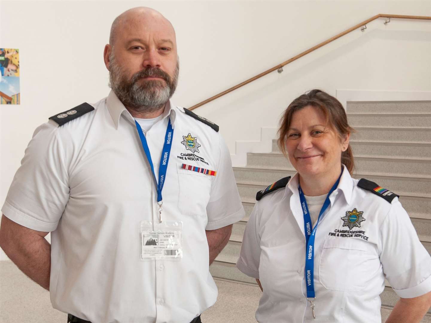 Pupils with fire service officers Odette Tattersall and Joe Gacon. Picture credit: Michael Fysh/Barking Dog Media