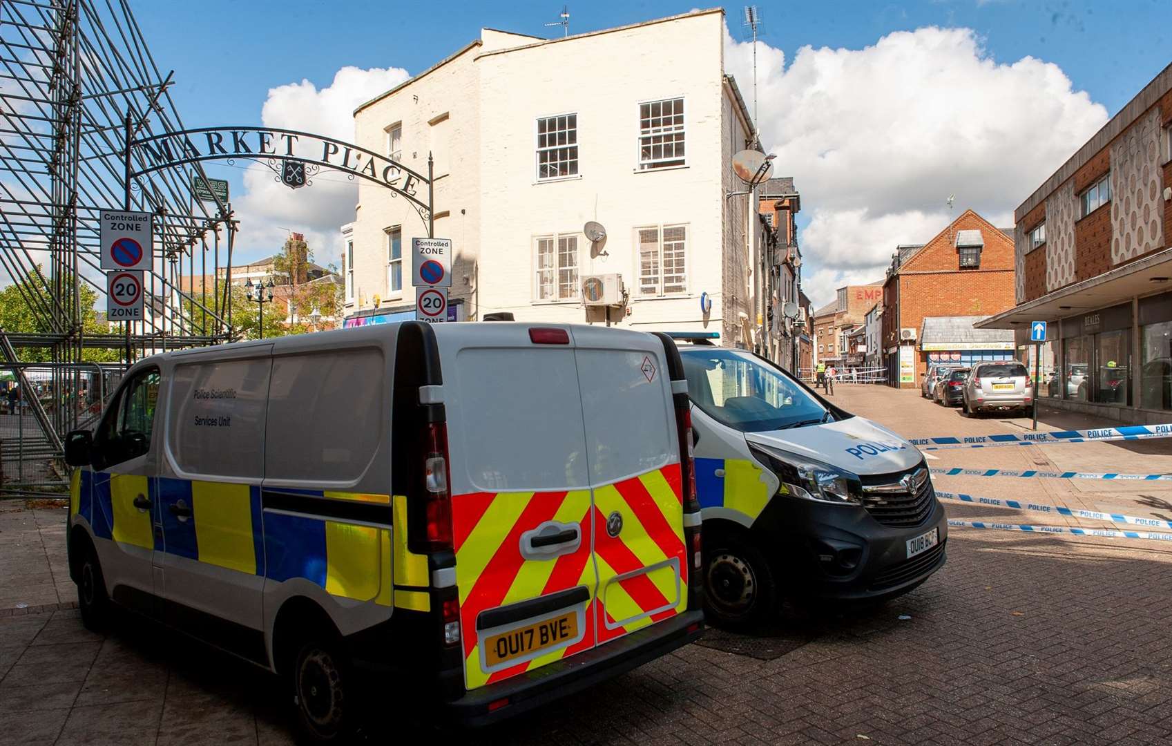 The area around The Globe in Wisbech's Market Place has been taped off today. Pictures: Michael Fysh