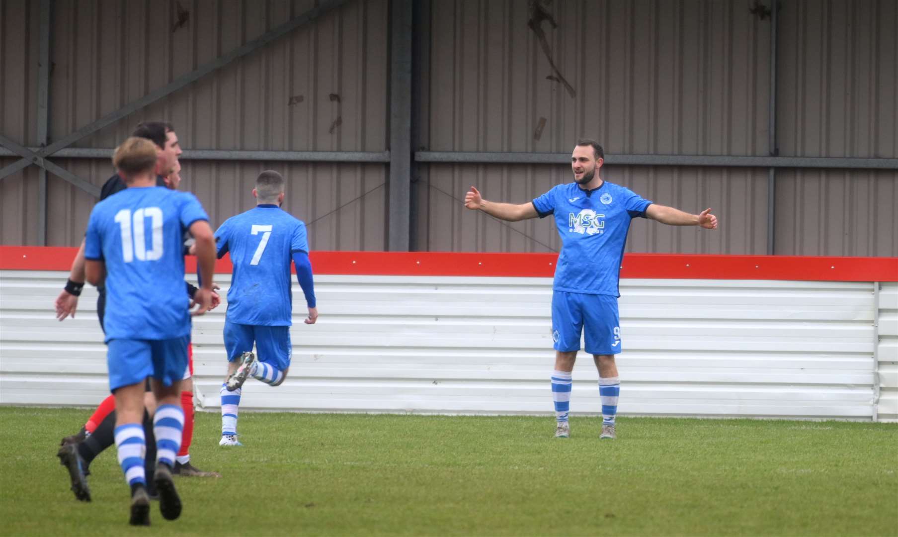 Adan-Jay Lewis celebrates equalising for Swifts
