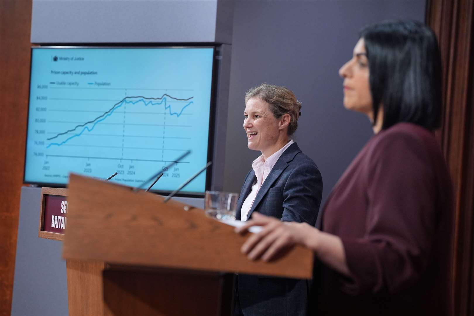 Justice Secretary Shabana Mahmood and Ministry of Justice interim permanent secretary Amy Rees (Yui Mok/PA)
