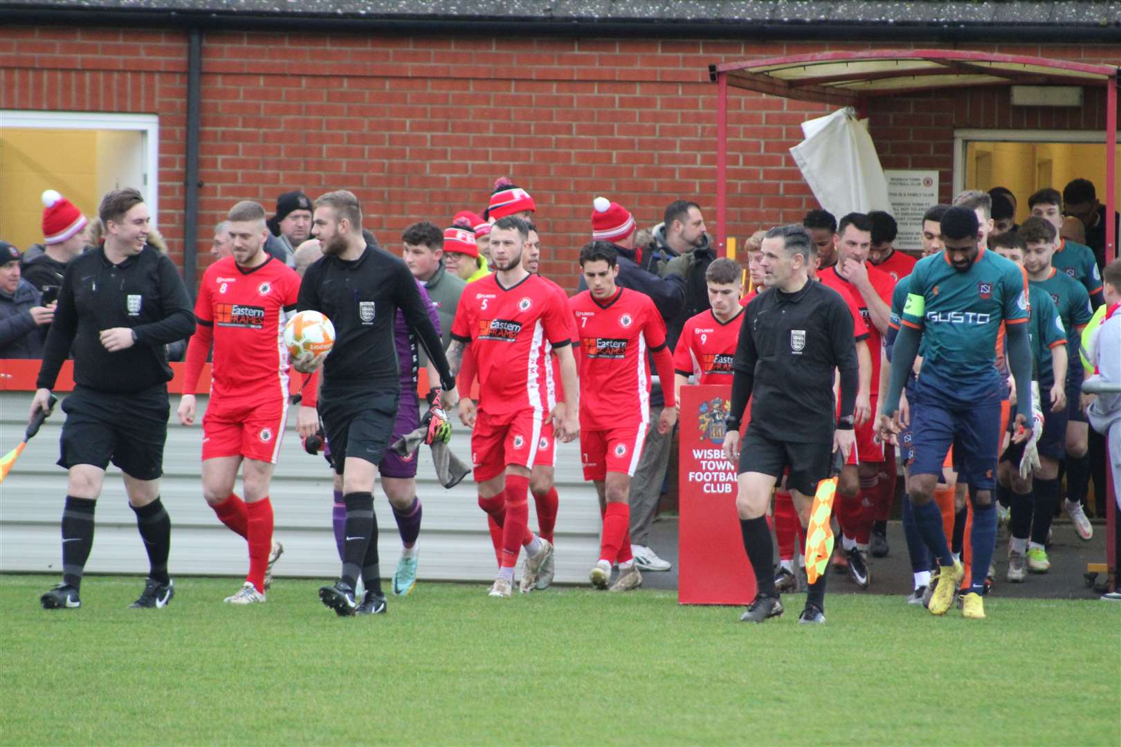 Wisbech Town and Newark & Sherwood take to the pitch. Photo: ERIN LARHAM