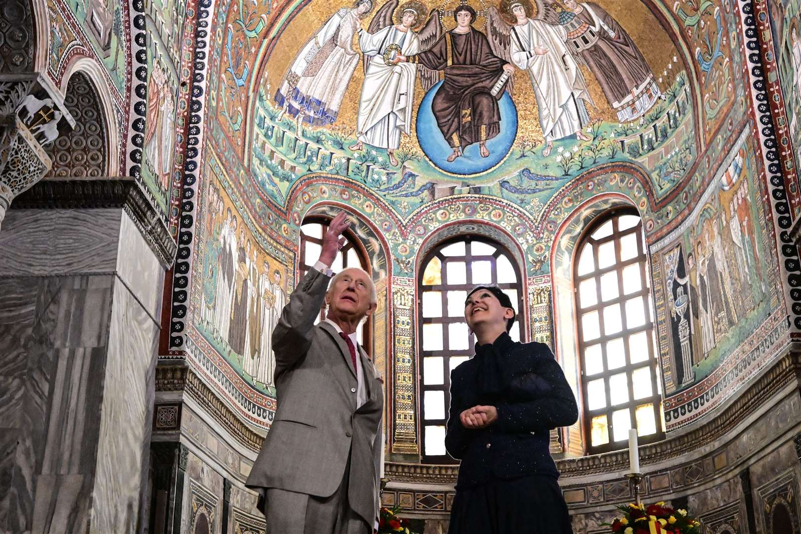 The King during his visit to the Basilica di San Vitale in Ravenna (Victoria Jones/PA)