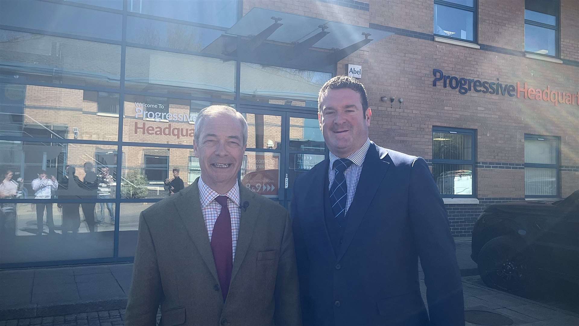 Nigel Farage pictured with Ryan Coogan Reform's candidate for the Cambridgeshire Mayoral election in May
