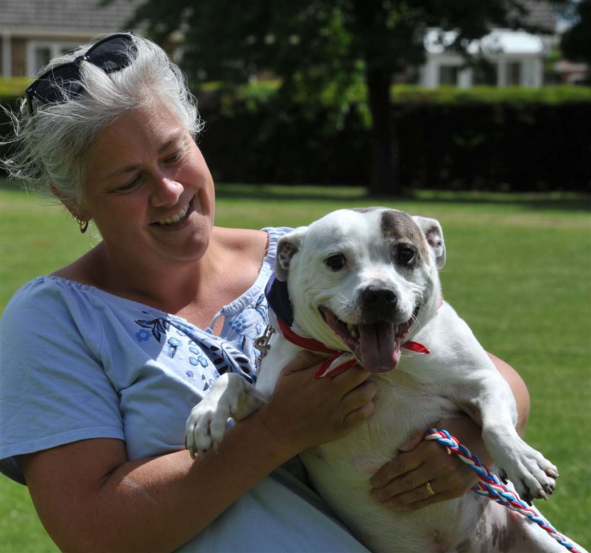 Dawn Hutchinson with Milo, who won the handsome dog title