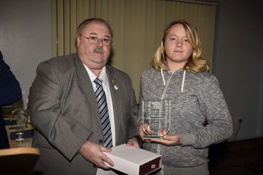 Wisbech's unsung heroes awards night at The Oasis Centre - Jo Clifford picks up his award from David Oliver.