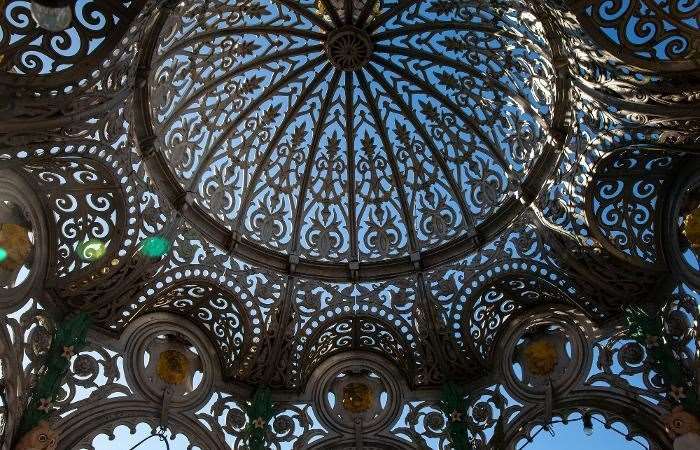 The canopy of the historic fountain has undergone substantial repairs