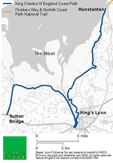 The route offers views of The Wash