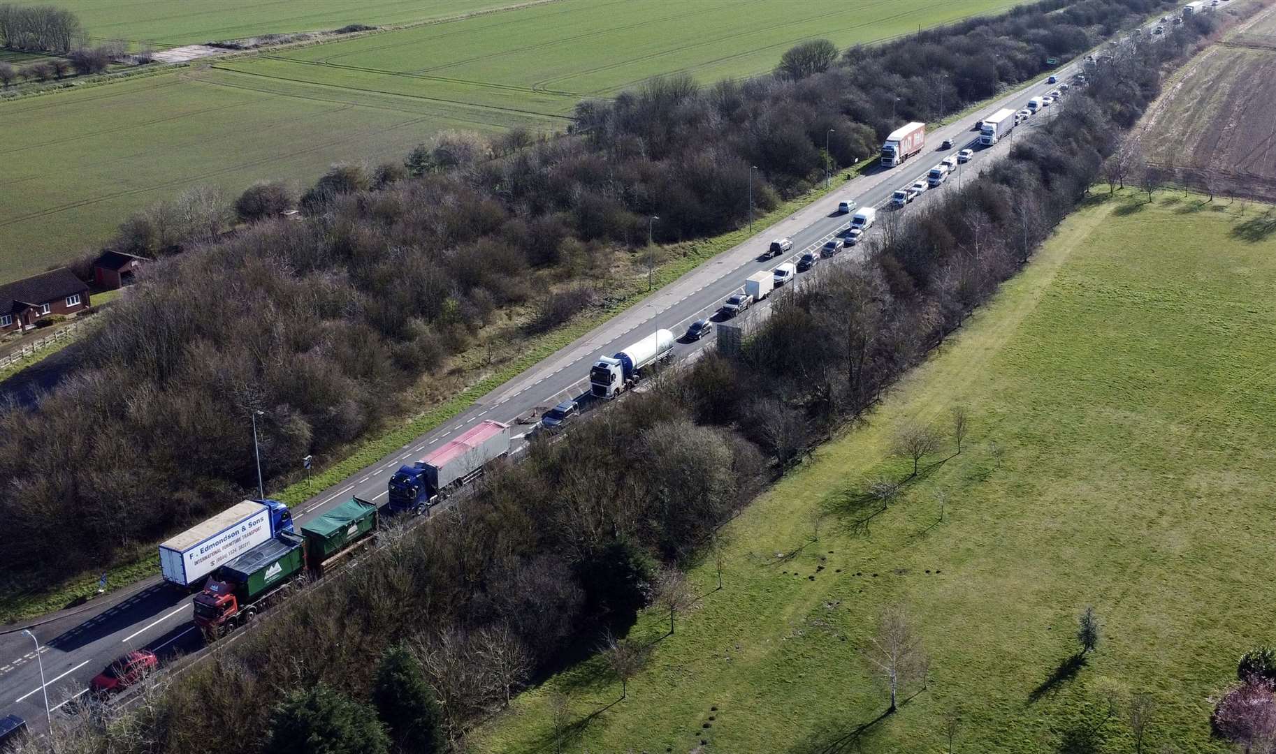 An aerial view of the Cross Keys bridge and the traffic building up