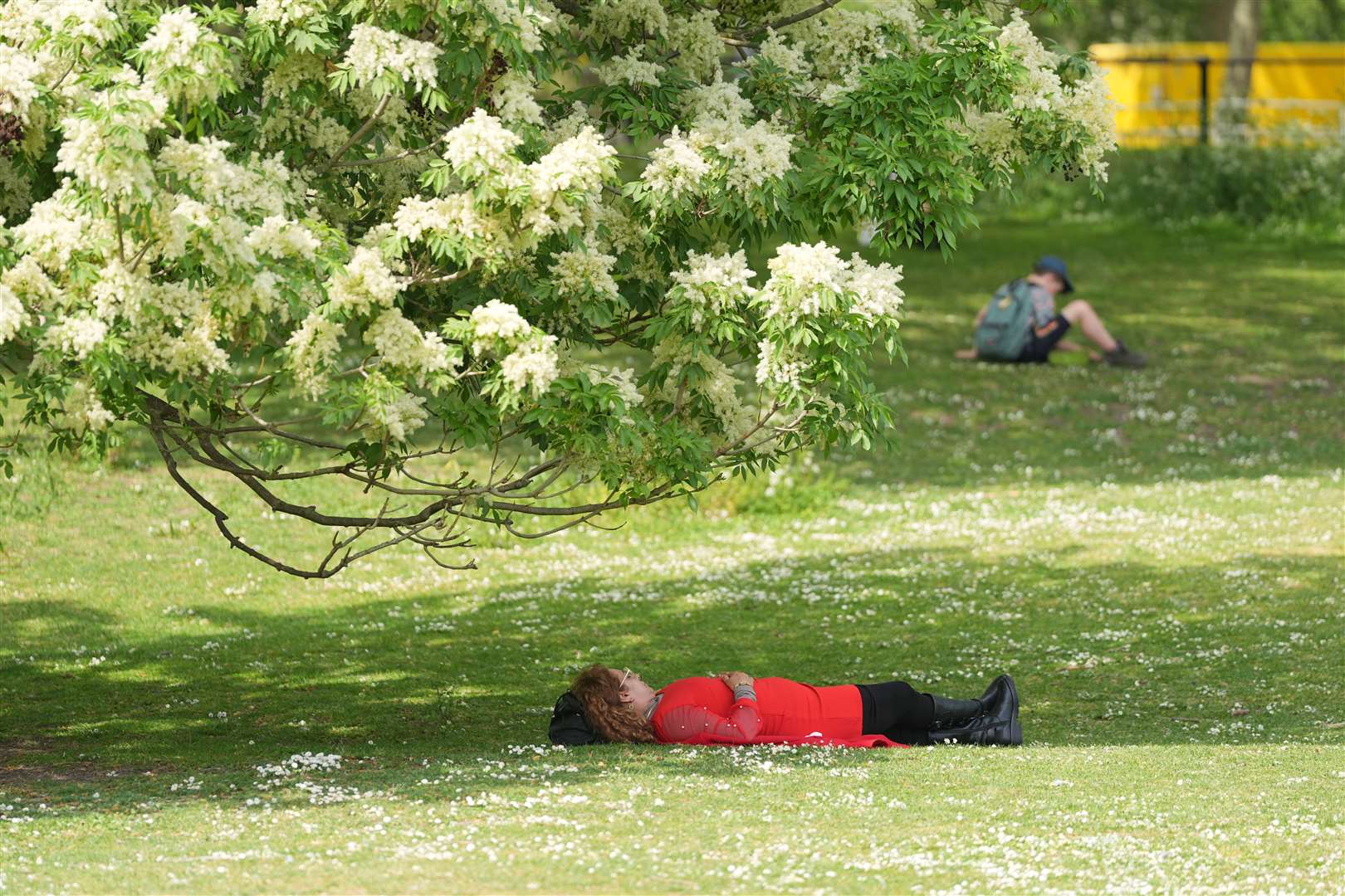 People enjoy the warm weather in St James’s Park, London (Yui Mok/PA)