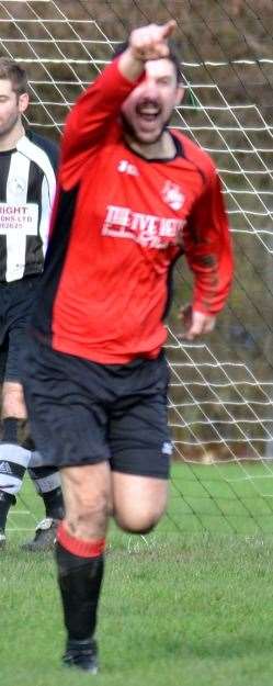 Darren Rawthorn celebrates scoring a goal for Tydd against Long Sutton