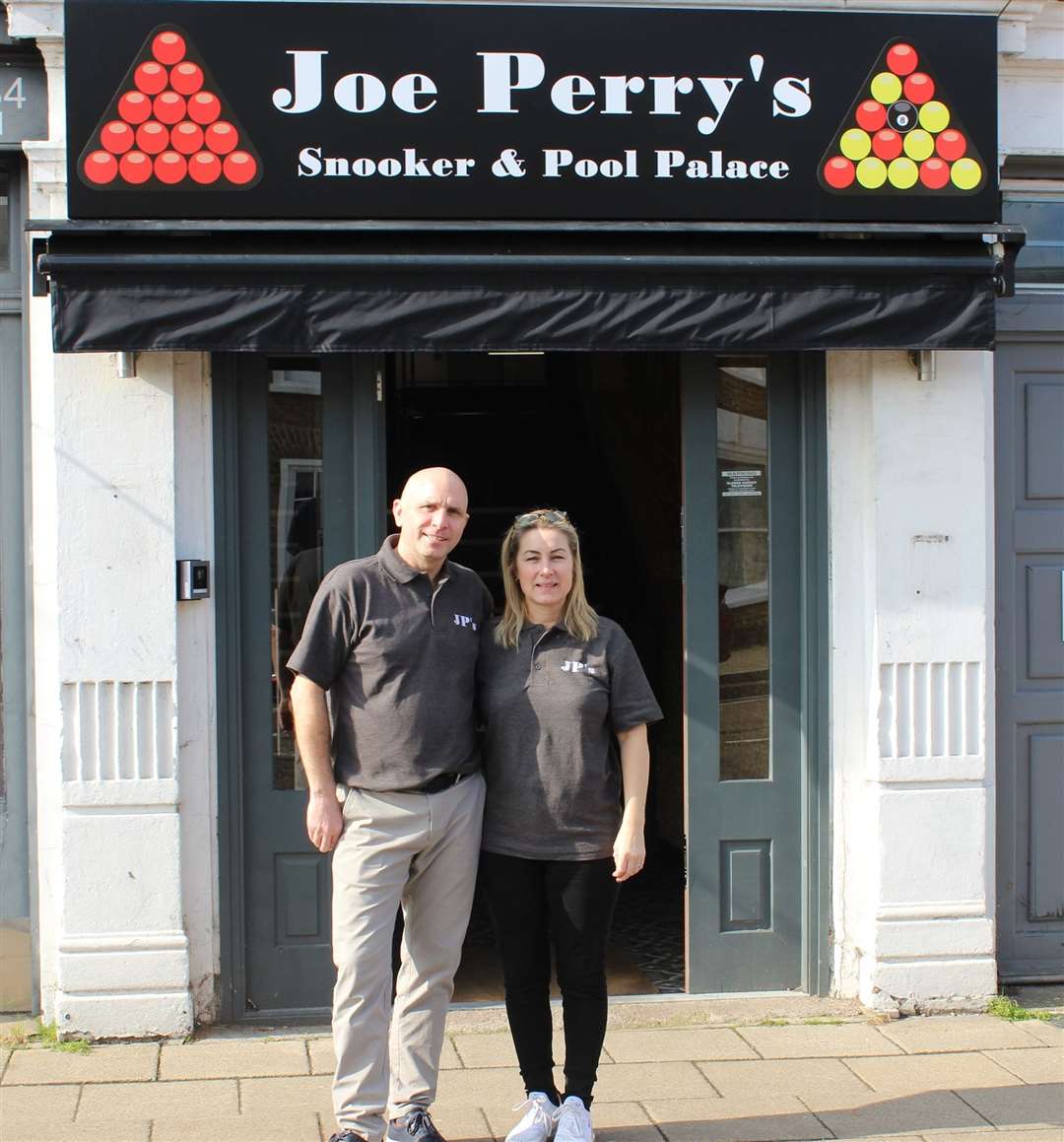 Professional snooker player Joe and his partner Penny Richardson on the opening day