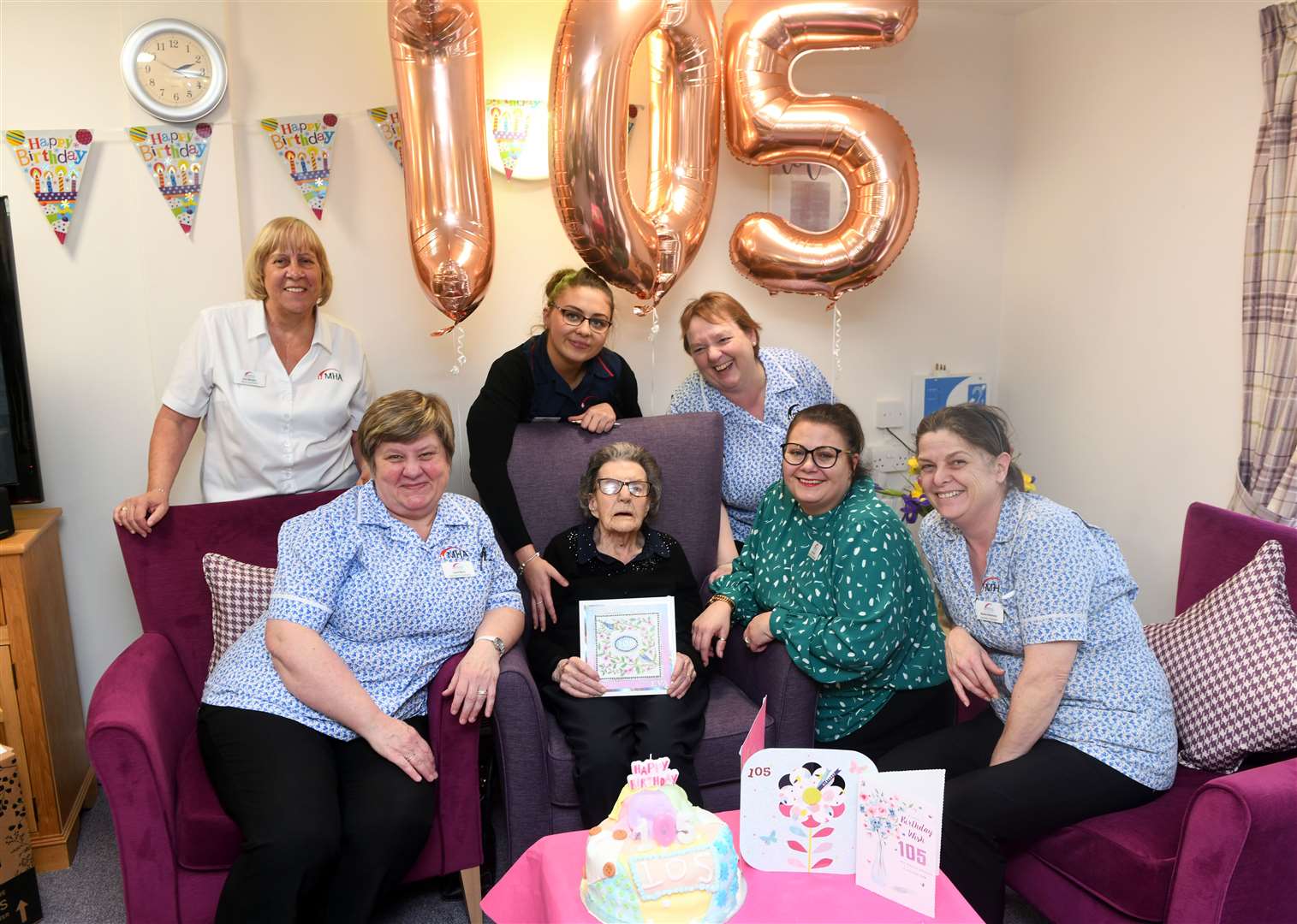 Eva Copeman celebrating her 105th Birthday with staff at Edina Court Wisbech. (30365997)