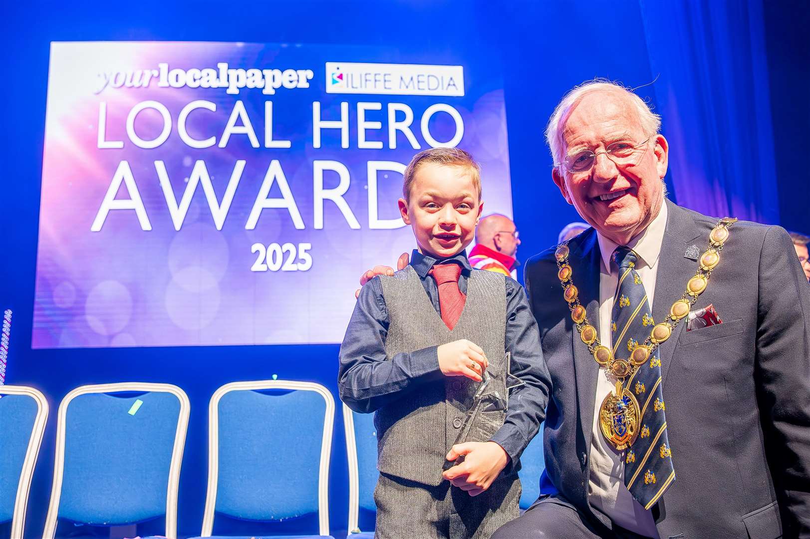 Johnathon Jarvis with his award and mayor of West Norfolk Paul Bland