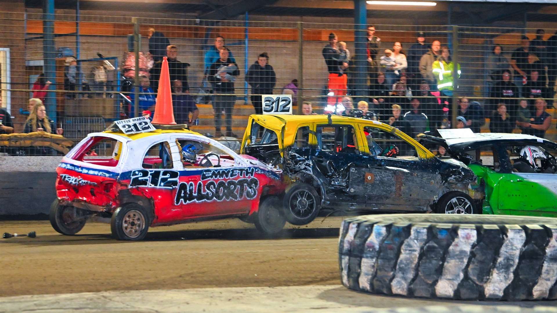Jack Maryon dishes out a big hit to Doncaster’s 312 Brad White on his way to winning the Destruction Derby