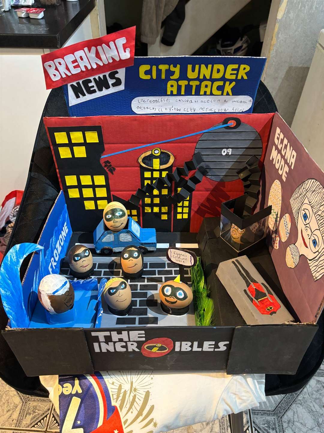 Caleb’s egg project features members of The Incredibles including Edna Mode and Jack-Jack (Megan Ensor/PA)