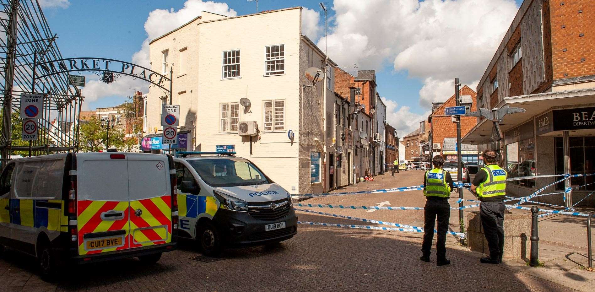 The area around The Globe in Wisbech's Market Place has been taped off today. Pictures: Michael Fysh