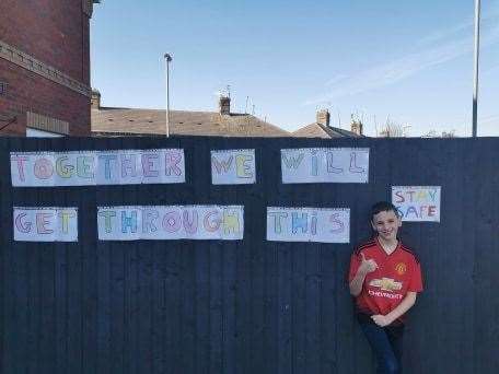 Connor Saunders with his positive message for coronavirus lockdown. (32861088)