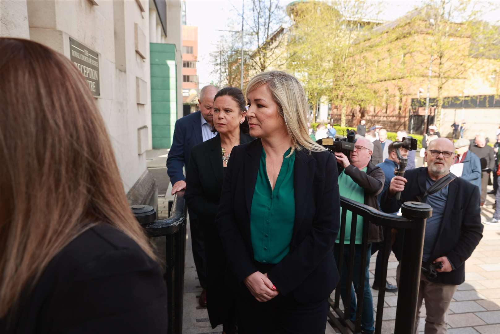 First Minister of Northern Ireland Michelle O’Neill and Sinn Fein President Mary Lou McDonald arrive at Belfast’s Court of Appeal on Friday (Liam McBurney/PA)