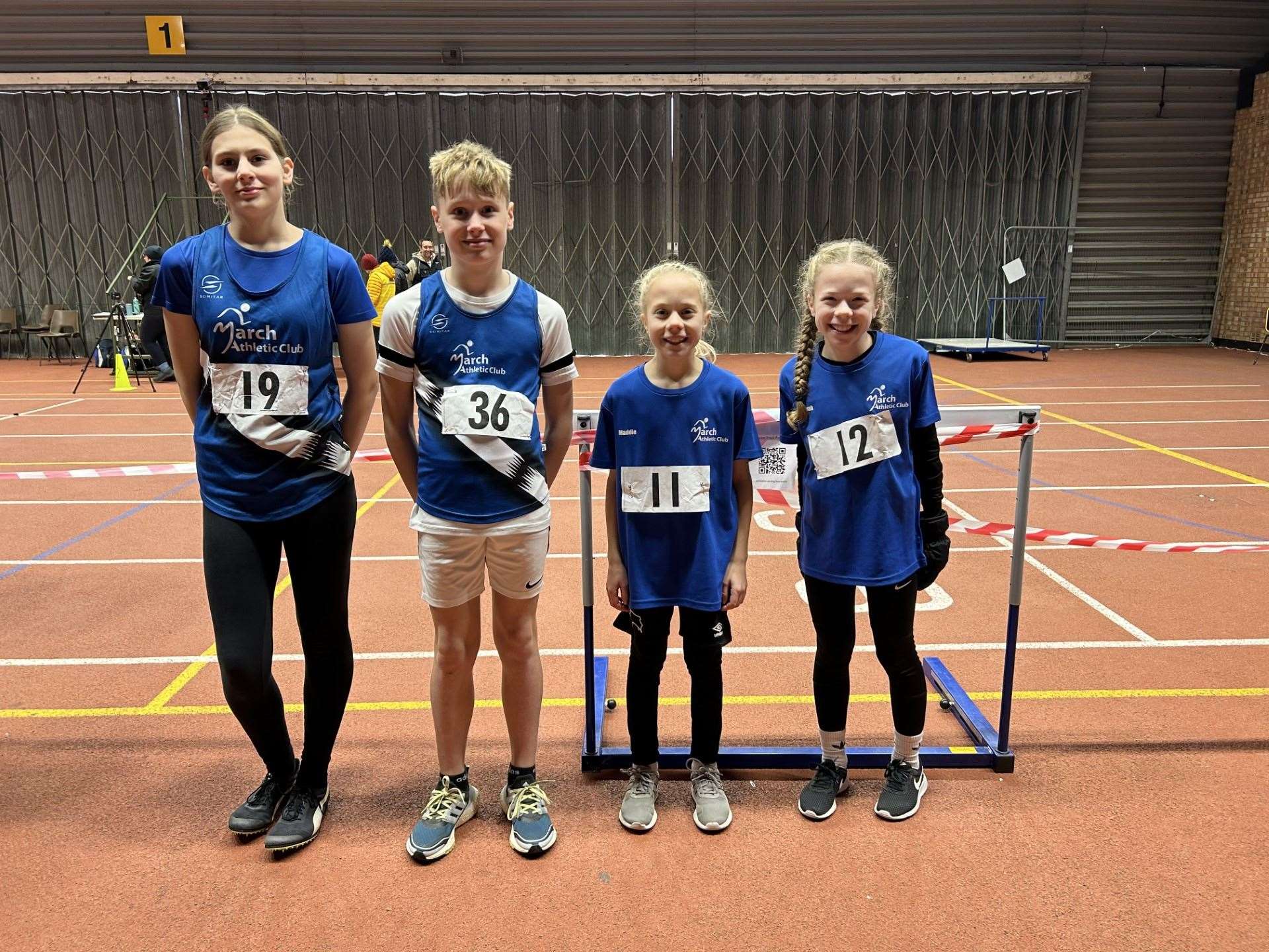 Young March athletes, from left: Sasha Bland, Finlay Knott, Maddie Barnes and Leah Barnes