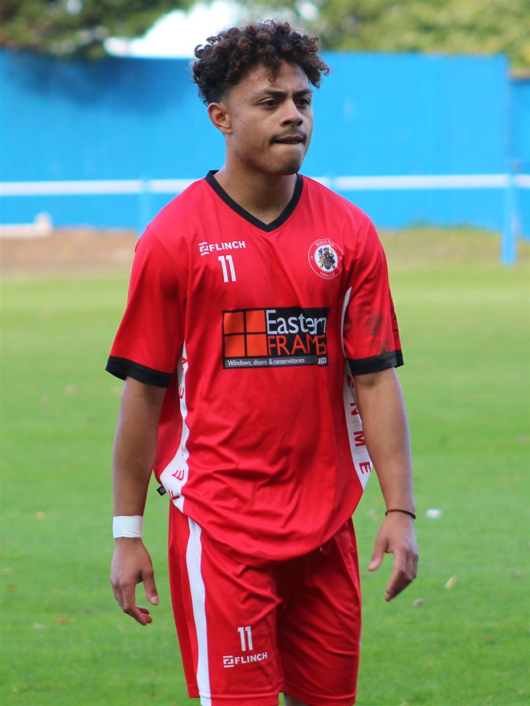 New loan signing from King's Lynn, Joao Rangel, in action against Boston Town. Photo ERIN LARHAM