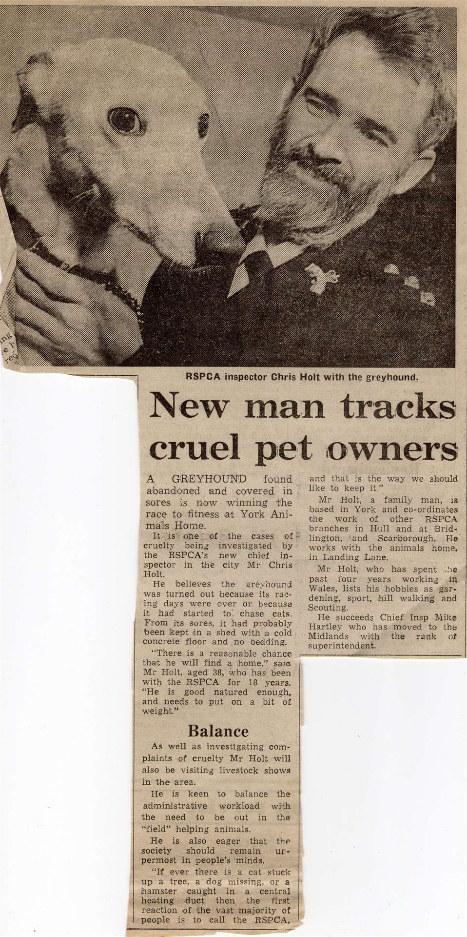 Chris Holt had a memorable career with the RSPCA and his adventures were covered in the local press at the time.