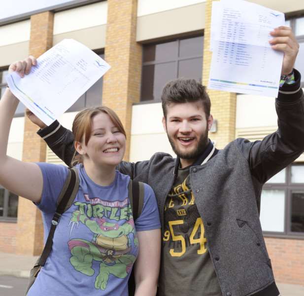 Thomas Clarkson Community College Wisbech A level students collect results'LtoR, Beth Ellerby and Albert Smith ANL-160818-134417009
