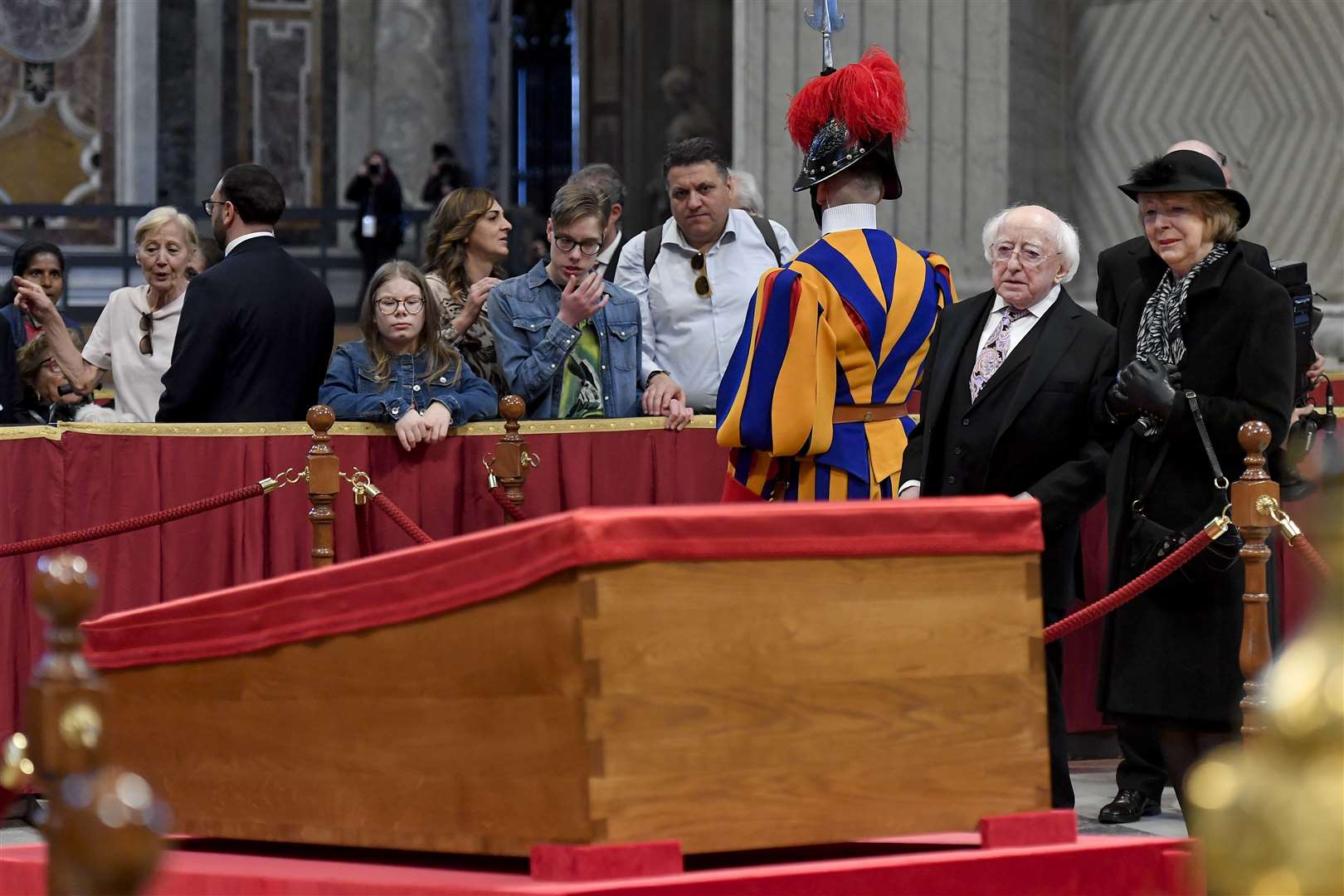 Irish President Michael D Higgins and his wife Sabina paying their respects (President of Ireland’s office/PA)