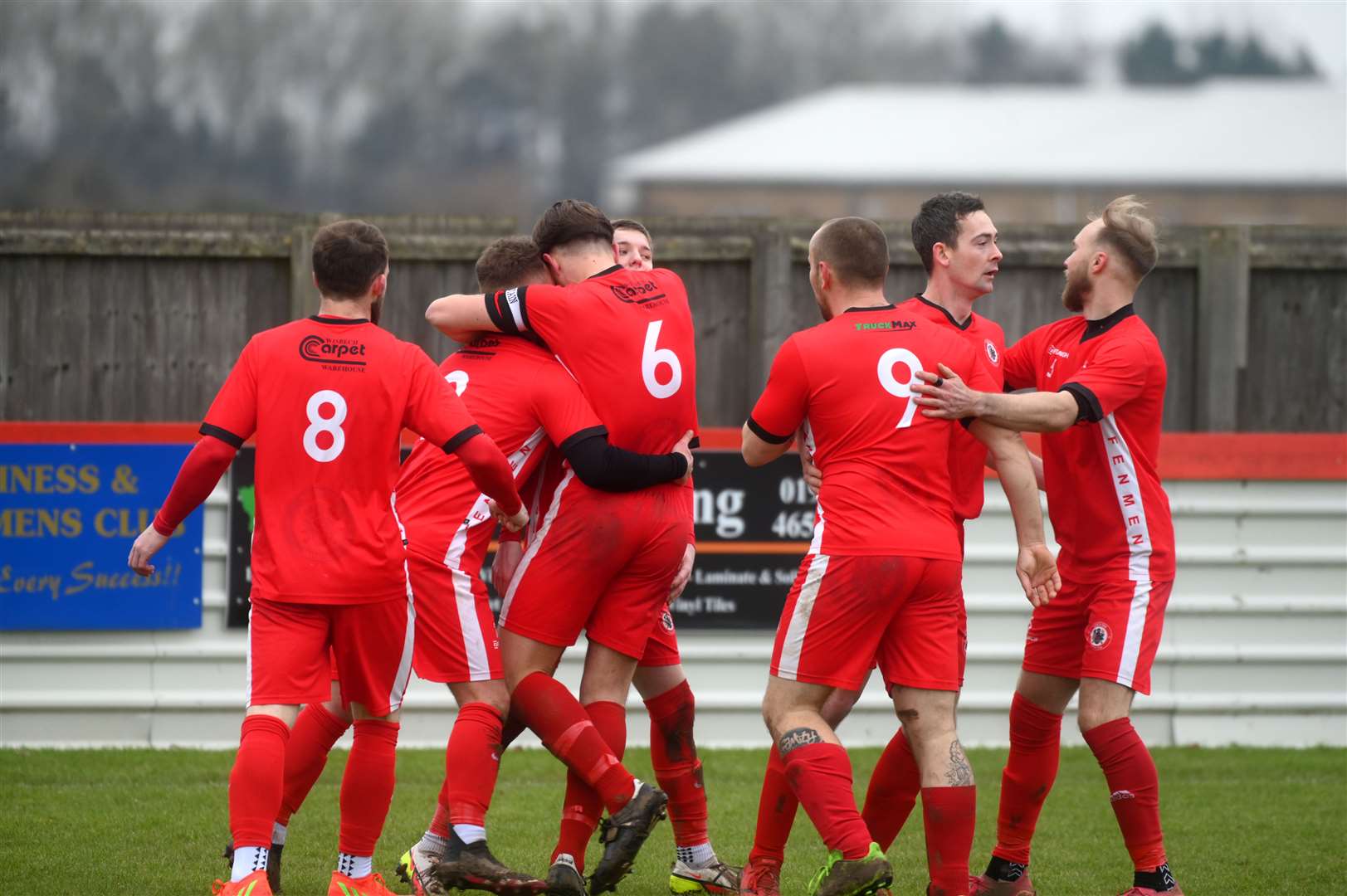 Wisbech Town celebrate going 1-0 up against Outwell Swifts