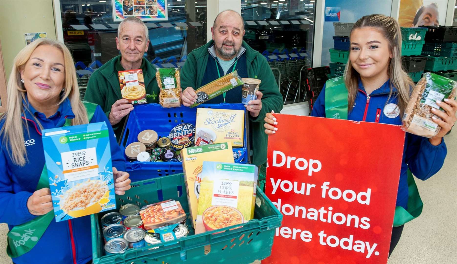 From left: Julie Bushby (Tesco), Derek Carter (Foodbank) Keith Bayer (Foodbank) India Bliss (service manager Wisbech Tesco).